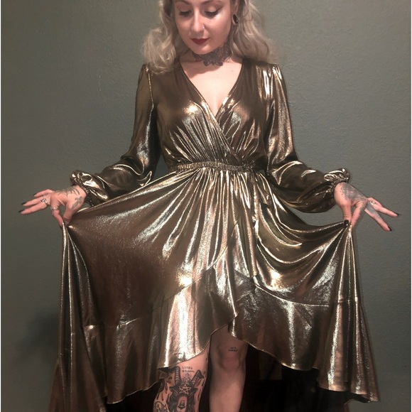 gold wraparound dress - Picture 2 of 8